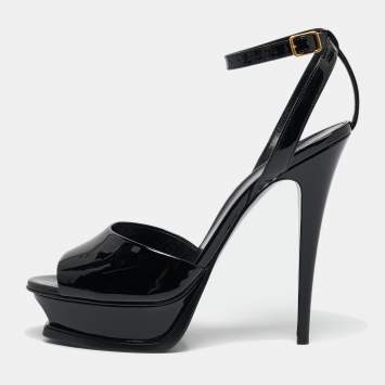 Pre Owned Saint Laurent Black Patent Leather Jodie Platform Ankle Strap Sandals Size 41