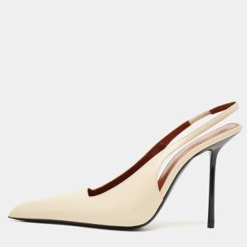 Pre Owned Saint Laurent Cream Leather Kiss Slingback Pumps Size 39