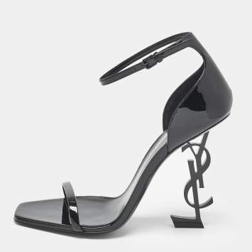 Pre Owned Saint Laurent Black Patent Leather Opyum Sandals Size 39.5