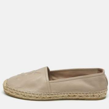 Pre Owned Saint Laurent Beige Leather Cassandra Espadrille Flats Size 39