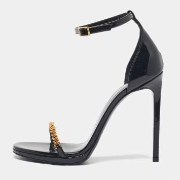 Saint Laurent Black Patent Leather Jane Ankle Strap Sandals Size 39