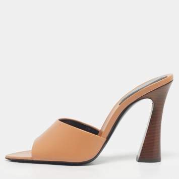 Pre Owned Saint Laurent Tan Leather Suite Mules Size 39