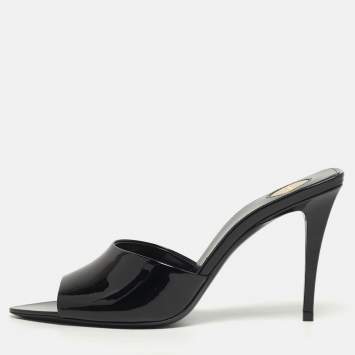 Pre Owned صندل سان لوران ساتان أسود رومي سهل الارتداء مقاس 40