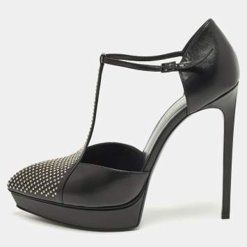 مملوكة مسبقًا Saint Laurent Janis Size 41 Black Leather Mary Jane Pumps