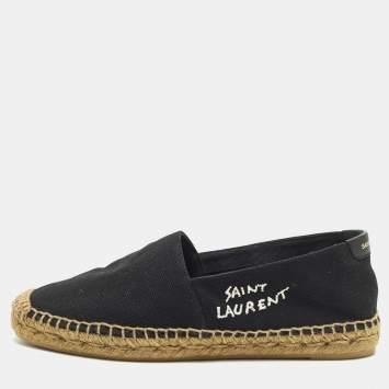 Pre Owned Saint Laurent Size 36.5 Black Canvas Espadrille Flats