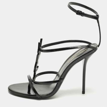 Pre Owned Saint Laurent Cassandra Size 39 Black Leather Ankle Strap Sandals