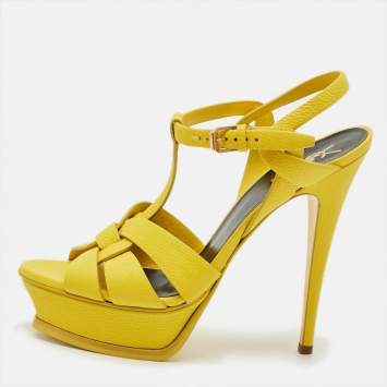 Pre Owned Saint Laurent Tribute Size 39 Yellow Leather Platform Sandals