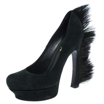 Pre Owned Saint Laurent Paris Green Suede Palais Mohawk Suede Pumps Size 38
