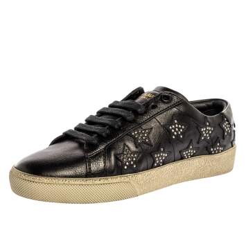 Pre Owned Saint Laurent Paris Black Leather And Studded Star Court Classic Sneakers Size 36