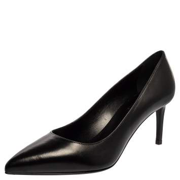 Pre Owned Saint Laurent Paris Black Leather Pointed Toe Pumps Size 37.5