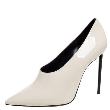 Pre Owned Saint Laurent Paris Cream Patent Leather Teddy Pumps Size 38.5