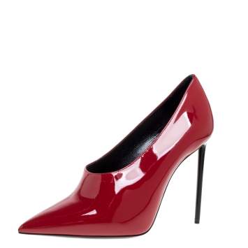 Pre Owned Saint Laurent Paris Red Patent Leather Pumps Size 38.5