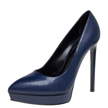 Pre Owned Saint Laurent Blue Leather Janis Pumps Size 39