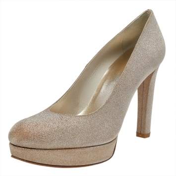 Pre Owned Stuart Weitzman Metallic Gold Glitter Platform Pumps Size 41