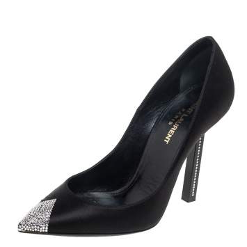 Saint Laurent Black Satin Tower Pumps Size 36.5