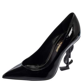 Pre Owned Saint Laurent Black Patent Leather Opyum Pointed-toe Pumps Size 35