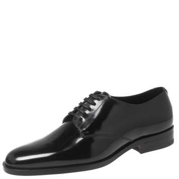 Pre Owned Saint Laurent Black Patent Leather Montaigne Lace-Up Derby Size 37.5