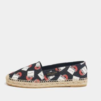 Pre Owned Saint Laurent Black Printed Canvas Flat Espadrilles Size 36