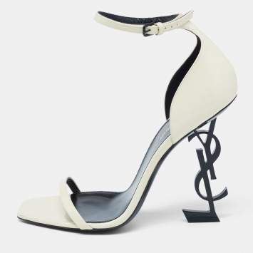 Pre Owned Saint Laurent Cream Patent Leather Opyum Ankle-Strap Sandals Size 39