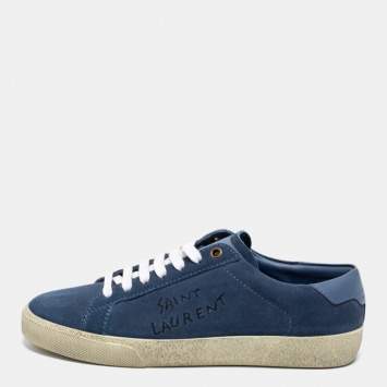Pre Owned Saint Laurent Navy Blue Denim Court Classic Low-Top Sneakers Size 37