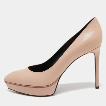 Pre Owned Saint Laurent Beige Lizard Embossed Leather Classic Janis Pumps Size 39