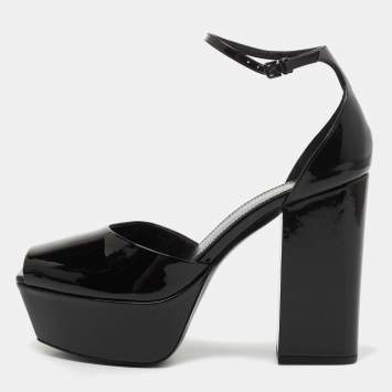 Pre Owned Saint Laurent Black Patent Jodie Ankle Strap Sandals Size 37