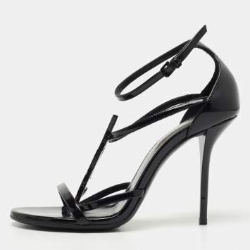 Pre Owned Saint Laurent Black Patent Leather Cassandra Sandals Size 36.5