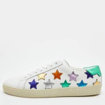 Pre Owned Saint Laurent White Leather Star Court Classic Low Top Sneakers Size 39