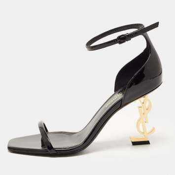مملوكة مسبقًا Saint Laurent Black Patent Leather Opyum Sandals Size 36