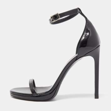 Pre Owned Saint Laurent Black Patent Leather Jane Sandals Size 35