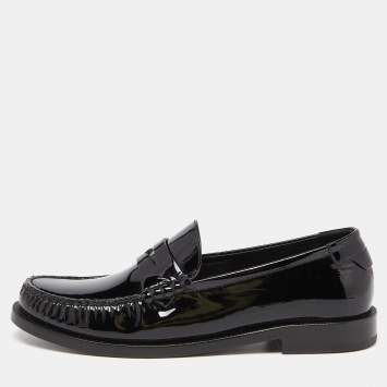 Pre Owned Saint Laurent Black Patent Leather Penny Le Loafers Size 37.5