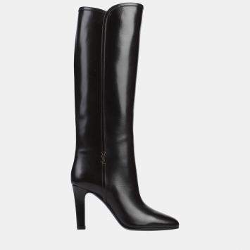 Pre Owned Saint Laurent Brown Calf Leather Over The Knee Boots 37