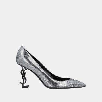 Pre Owned Saint Laurent Metallic Suede Opyum Pumps 37