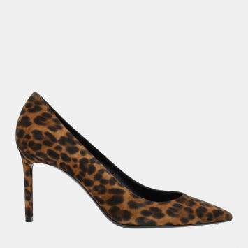 Pre Owned Saint Laurent Leopard Print Suede Pumps 36