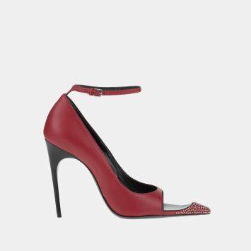 Pre Owned Saint Laurent Leather Ankle Strap Pumps 38.5