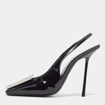 Pre Owned Saint Laurent Black Patent Leather George Slingback Pumps Size 38.5