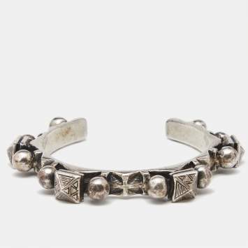 Pre Owned Saint Laurent Paris Silver Tone Open Cuff Bracelet