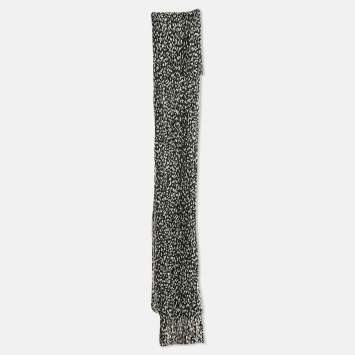 Pre Owned Saint Laurent Black Printed Wool Voile Plisse Stole 