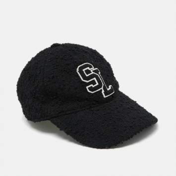 Pre Owned Saint Laurent Paris Black Logo Wool Tweed Baseball Cap Size 57