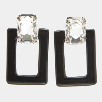 Pre Owned Saint Laurent Resin Crystals Silver Tone Earrings