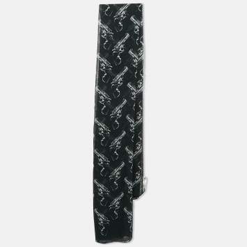 Saint Laurent Paris Black Revolver Print Cashmere Voile Scarf 