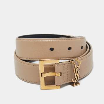 Saint Laurent Beige Leather Cassandre Belt 70 CM