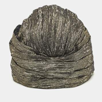 Pre Owned Saint Laurent Metallic Lurex Silk Blend Knotted Turban S