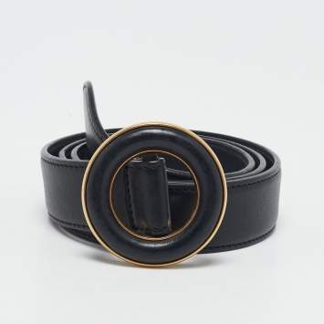 Pre Owned Saint Laurent Black Leather Round Buckle Belt 75CM