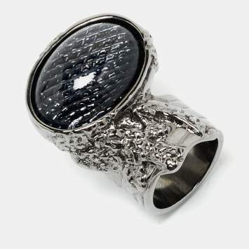 Saint Laurent Paris Arty Glass Cabachon Gunmetal Tone Ring Size 55