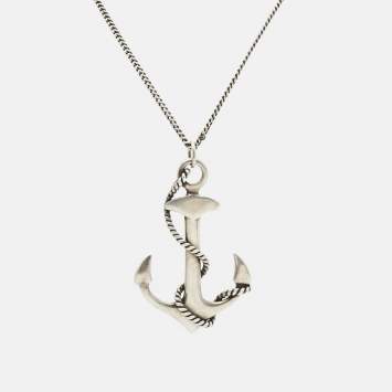 Pre Owned Saint Laurent Paris Anchor Silver Tone Pendant Necklace