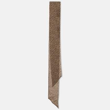 Pre Owned Saint Laurent Paris Brown Leopard Print Silk Long Bandeau Scarf