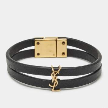 مملوكة مسبقًا Saint Laurent Cassandre Leather Gold Tone Bracelet