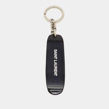Pre Owned Saint Laurent Black Skateboard Motif Silver Tone Keyring