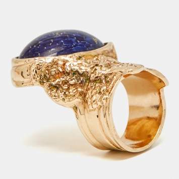 Pre Owned Saint Laurent Paris Blue Arty Glass Rose Gold Tone Ring Size 54